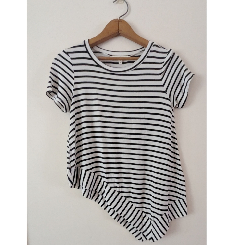 Monteau Stripe Asymmetrical Hem Tee - Size S